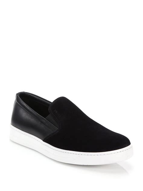 mens black suede prada sneakers|prada men's slip on sneakers.